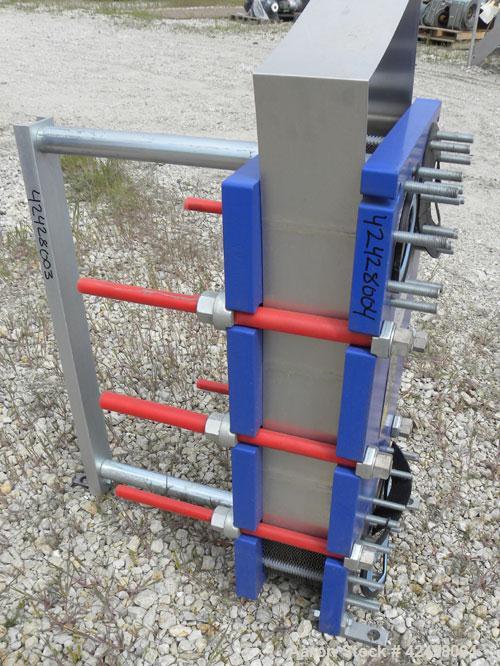 Used Alfa Laval Thermal Plate Exchanger, 116.3 Square Feet, Model M10-BFG. (47) Approximately 14-1/2 wide x 34-1/2 tall x 0.50 mm thick commercially pure titanium plates. Designed 150 psi at 20 to 22...