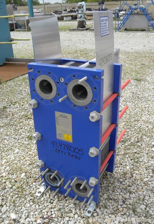 Used Alfa Laval Thermal Plate Exchanger, 255.8 Square Feet, Model M10-BFG. (99) Approximately 14-1/2’’ wide x 34-1/2’’ tall x 0.50 mm thick commercially pure titanium plates. Designed 150 psi at –20 ...