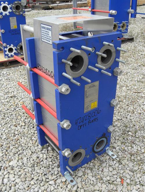 Used Alfa Laval Thermal Plate Exchanger, 255.8 Square Feet, Model M10-BFG. (99) Approximately 14-1/2’’ wide x 34-1/2’’ tall x 0.50 mm thick commercially pure titanium plates. Designed 150 psi at –20 ...