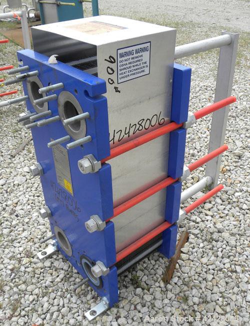 Used Alfa Laval Thermal Plate Exchanger, 255.8 Square Feet, Model M10-BFG. (99) Approximately 14-1/2’’ wide x 34-1/2’’ tall x 0.50 mm thick commercially pure titanium plates. Designed 150 psi at –20 ...