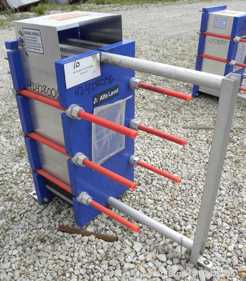 Used Alfa Laval Thermal Plate Exchanger, 255.8 Square Feet, Model M10-BFG. (99) Approximately 14-1/2’’ wide x 34-1/2’’ tall x 0.50 mm thick commercially pure titanium plates. Designed 150 psi at –20 ...