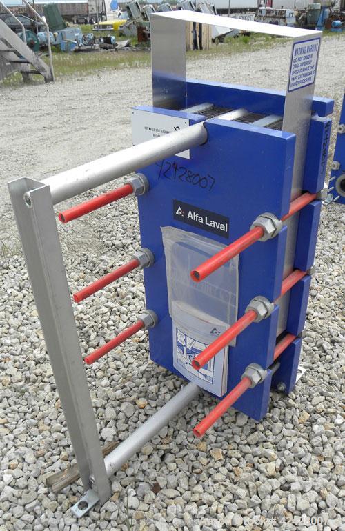 Used Alfa Laval Thermal Plate Exchanger, 116.2 Square Feet, Model M10-BFG. (47) Approximately 14-1/2 wide x 34-1/2 tall x 0.50 mm thick commercially pure titanium plates. Designed 150 psi at 20 to 22...