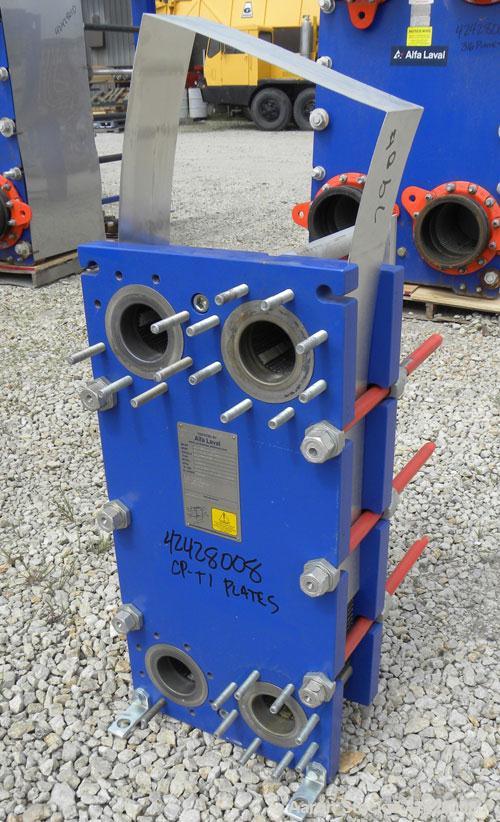 Used Alfa Laval Thermal Plate Exchanger, 116.2 Square Feet, Model M10-BFG. (47) Approximately 14-1/2 wide x 34-1/2 tall x 0.50 mm thick commercially pure titanium plates. Designed 150 psi at 20 to 22...