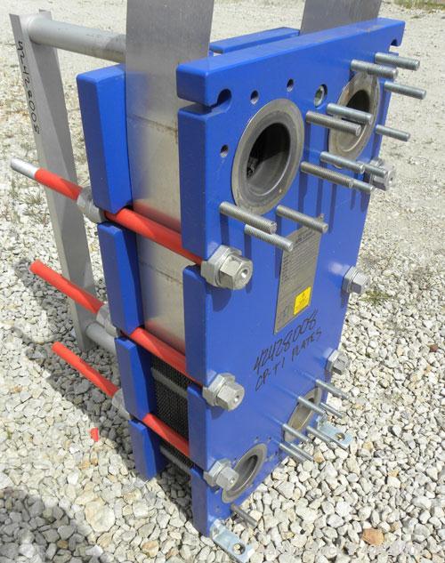 Used Alfa Laval Thermal Plate Exchanger, 116.2 Square Feet, Model M10-BFG. (47) Approximately 14-1/2 wide x 34-1/2 tall x 0.50 mm thick commercially pure titanium plates. Designed 150 psi at 20 to 22...