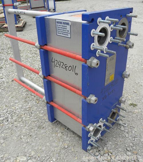 Used Alfa Laval Thermal Plate Exchanger, 296.98 square feet, model M10-BFG. (117) Approximately 14-1/2’’ wide x 34-1/2’’ tall x 0.50 mm thick 316 stainless steel plates. Designed 150 psi at –20 to 22...