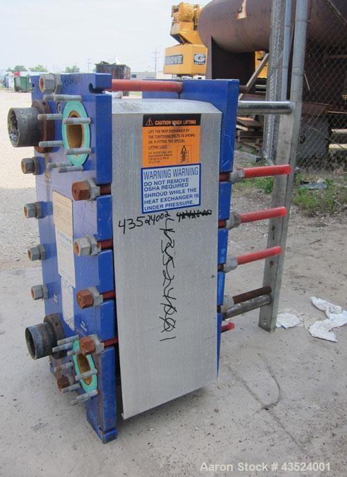 Used Alfa Laval Thermal Plate Exchanger, 295.1 square feet, model M10-BWFDR. (59) Cassettes (118 total plates), approximately 14-1/2” wide x 34” tall x 0.60 mm thick 316 stainless steel plates. Desig...