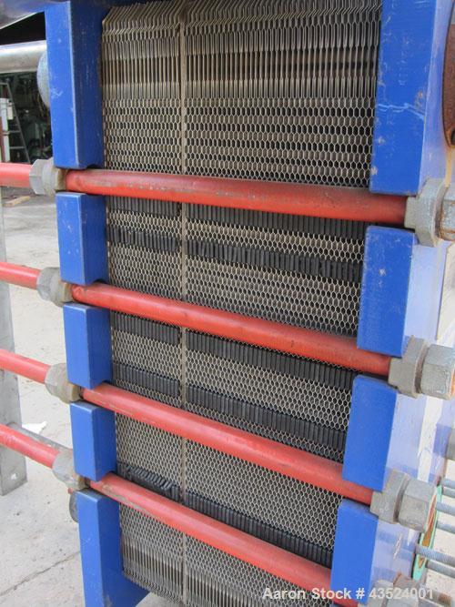 Used Alfa Laval Thermal Plate Exchanger, 295.1 square feet, model M10-BWFDR. (59) Cassettes (118 total plates), approximately 14-1/2” wide x 34” tall x 0.60 mm thick 316 stainless steel plates. Desig...