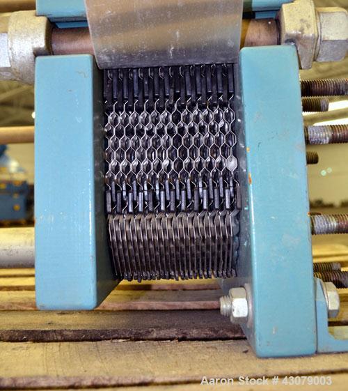 Used Alfa Laval Thermal Plate Exchanger, 59.25 Square Feet, Model M10-MFG. (25) 316 Stainless steel plates. Designed 150 psi at 225 degrees F. (2) 3” Inlets, (2) 3” Outlets. Mounted on a carbon steel...