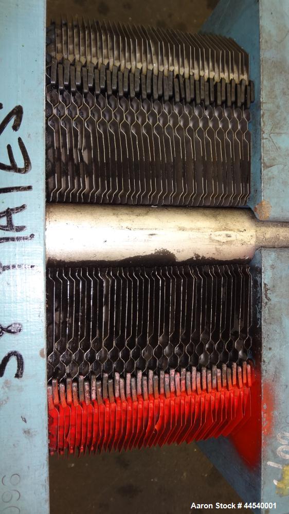 Used Alfa Laval Thermal Plate Exchanger, 89.99 Square Feet, Model M10-MFG. (38) 0.40 mm thick 304 stainless steel plates. Designed 150 psi at 230 degrees F. (2) 4” Blank inlets, (2) 4” blank outlets....
