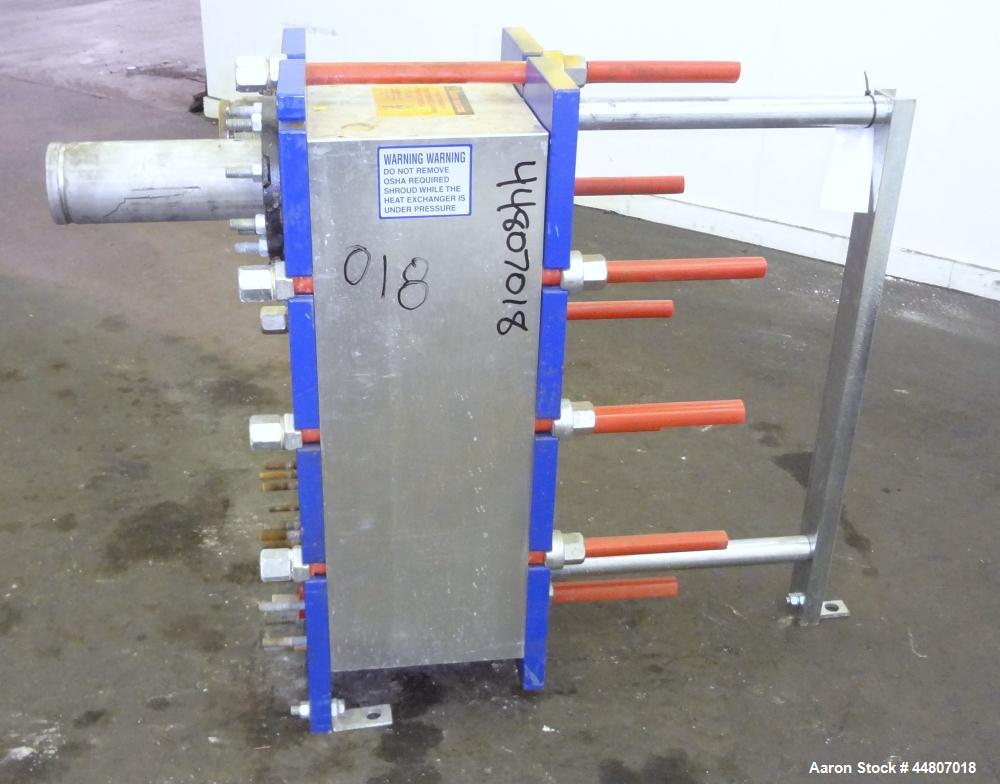 Used Alfa Laval Plate Exchanger, Model M10-BFG, 279 Square Feet.  (110) 0.40 mm Thick 304 stainless steel plates. Designed 150 psi at -20 to 200 degrees F. (2) 4" Inlets, (2) 4" outlets.  Mounted on ...