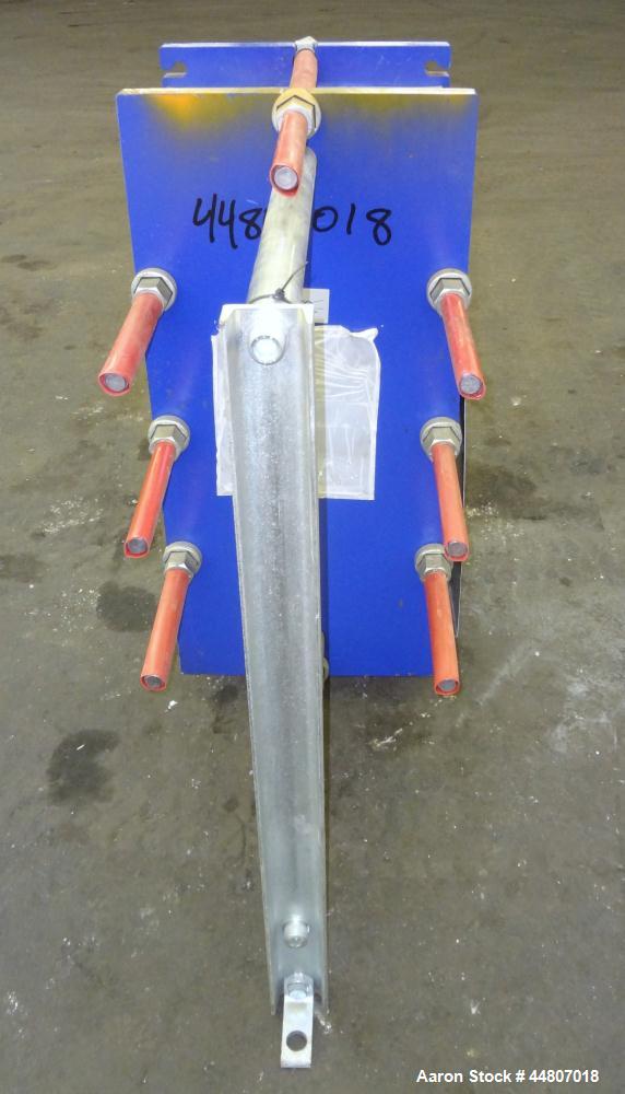 Used Alfa Laval Plate Exchanger, Model M10-BFG, 279 Square Feet.  (110) 0.40 mm Thick 304 stainless steel plates. Designed 150 psi at -20 to 200 degrees F. (2) 4" Inlets, (2) 4" outlets.  Mounted on ...