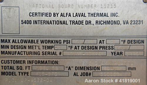 Used Alfa Laval Thermal Plate Exchanger, 1834.58 square feet, model M15-BFG
