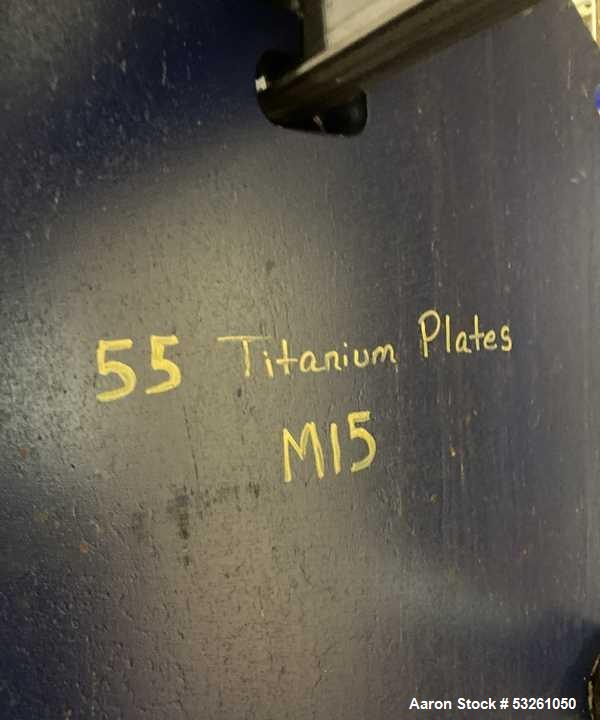 Used Alfa Laval Model M15-BFG TITANIUM 366.92 Sq. Ft. Plate Heat Exchanger. 366.92 Sq. Ft. according to the name plate. Marked as (55) Plates. Extra Plates available as spares.