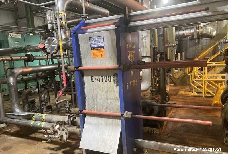 Used Alfa Laval Model M15-BFG Plate And Frame Heat Exchanger. 1207.2 square foot capacity. E-4708B. (181) 0.50mm stainless steel plates.