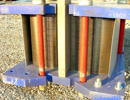 UNUSED- Alfa Laval Gasketed Plate Heat Exchanger, model M15-BFG, 727.4 square feet, 316 stainless steel. Max flow rate 2000 gallons per minute. 109 approximately 24" wide plates, rated 150 psi at 200...