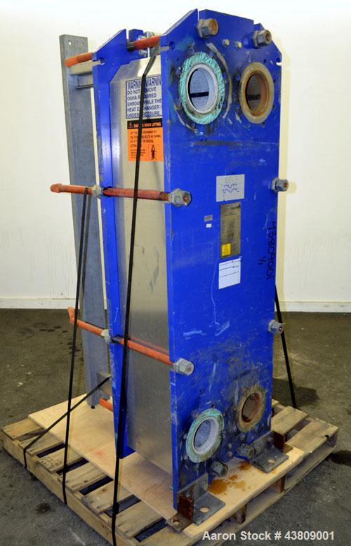 Used Alfa Laval Thermal Plate Exchanger, 743.6 Square Feet, Model M15-BFML. (114) 0.40 mm Thick 304 stainless steel plates. Designed 150 psi at -20 to 190 degrees F. (2) 6" Inlets, (2) 6" outlets. Mo...