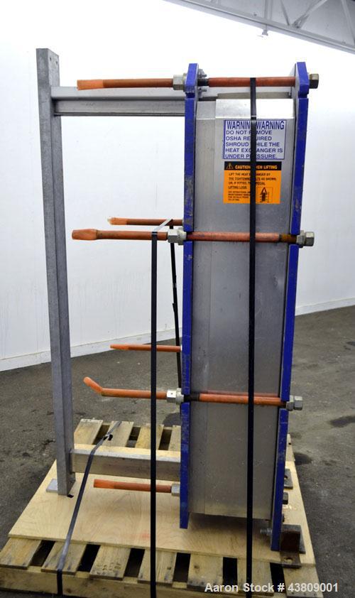 Used Alfa Laval Thermal Plate Exchanger, 743.6 Square Feet, Model M15-BFML. (114) 0.40 mm Thick 304 stainless steel plates. Designed 150 psi at -20 to 190 degrees F. (2) 6" Inlets, (2) 6" outlets. Mo...