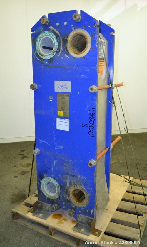 Used Alfa Laval Thermal Plate Exchanger, 743.6 Square Feet, Model M15-BFML. (114) 0.40 mm Thick 304 stainless steel plates. Designed 150 psi at -20 to 190 degrees F. (2) 6" Inlets, (2) 6" outlets. Mo...