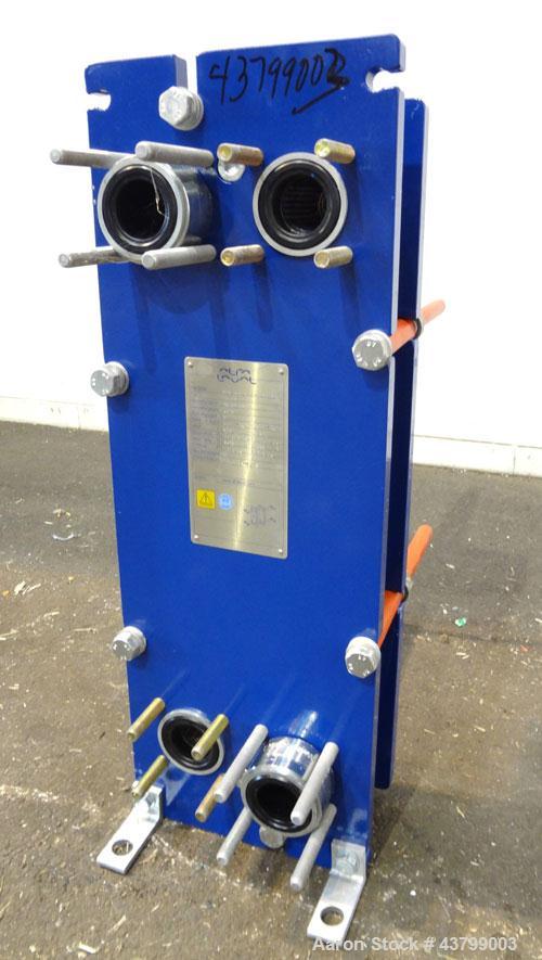 Unused- Alfa Laval Plate Exchanger, 61.35 Square Feet (5.7 Square Meters), Model M6-FG. (40) 316 Stainless steel plates. Designed 10 bar (145 psi) at 60 degrees C (140 F). (2) Inlets, (2) outlets. Mo...