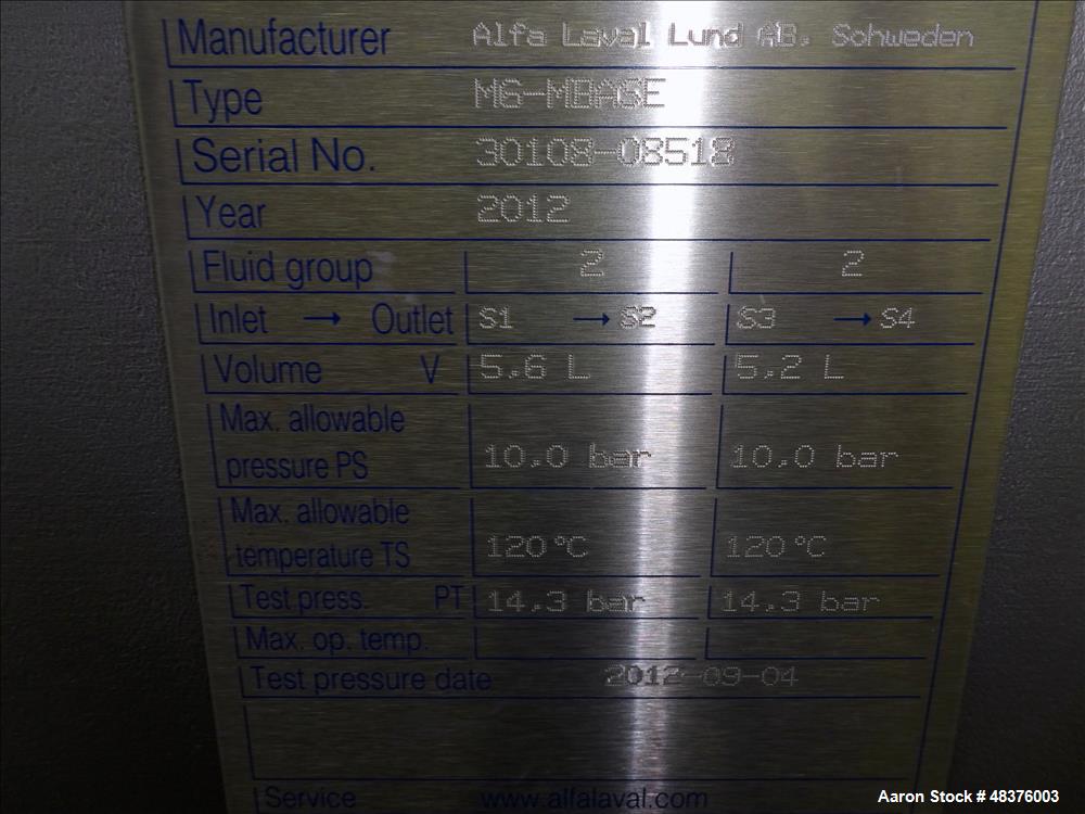 Unused- Alfa Laval Baseline Plate Heat Exchanger, Approximate 36.59 Square Feet