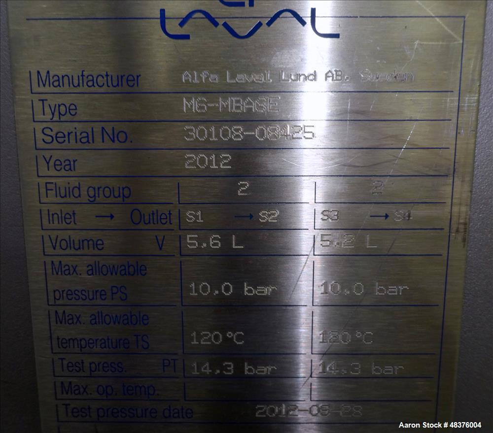 Unused- Alfa Laval Baseline Plate Heat Exchanger, Approximate 36.59 Square Feet