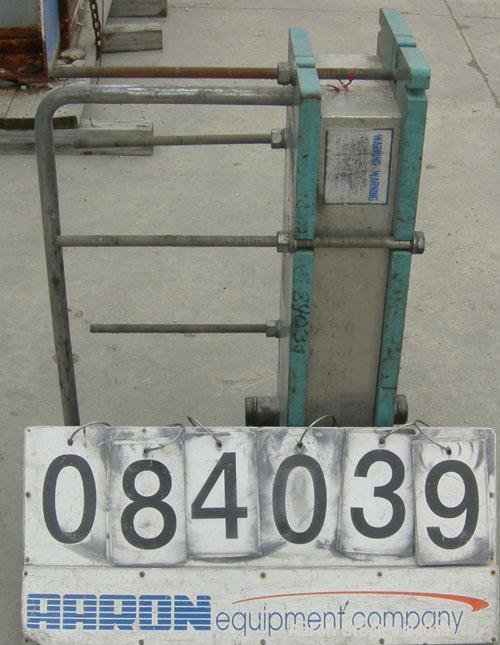 Used Alfa Laval Plate Heat Exchanger, model M6-MDFG, 316 stainless steel, 48 square feet. Maximum flow rate 3.52 gallons per minute. (32) Approximate 12" wide x 36" long plates, rated 150 psi at 230 ...