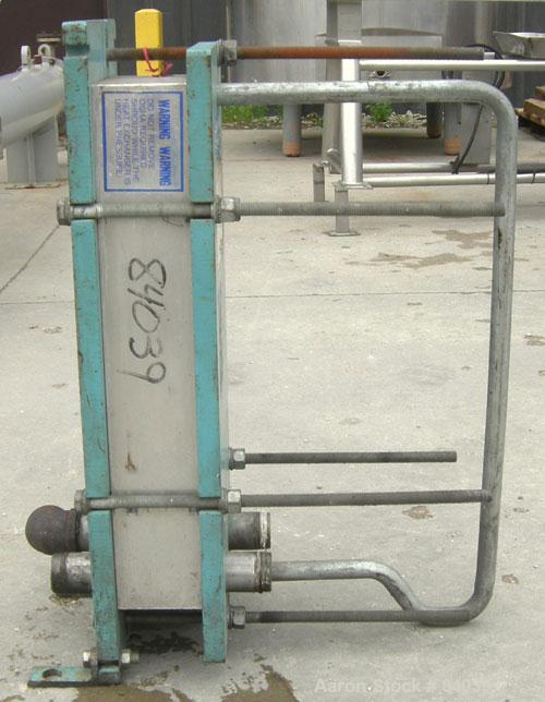Used Alfa Laval Plate Heat Exchanger, model M6-MDFG, 316 stainless steel, 48 square feet. Maximum flow rate 3.52 gallons per minute. (32) Approximate 12" wide x 36" long plates, rated 150 psi at 230 ...