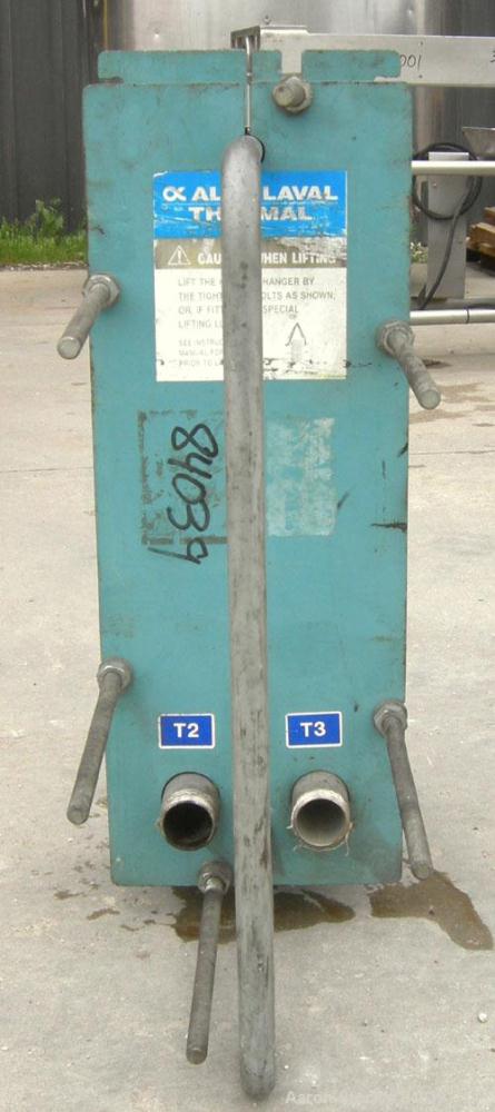 Used Alfa Laval Plate Heat Exchanger, model M6-MDFG, 316 stainless steel, 48 square feet. Maximum flow rate 3.52 gallons per minute. (32) Approximate 12" wide x 36" long plates, rated 150 psi at 230 ...