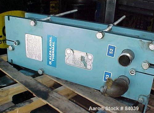 Used Alfa Laval Plate Heat Exchanger, model M6-MDFG, 316 stainless steel, 48 square feet. Maximum flow rate 3.52 gallons per minute. (32) Approximate 12" wide x 36" long plates, rated 150 psi at 230 ...