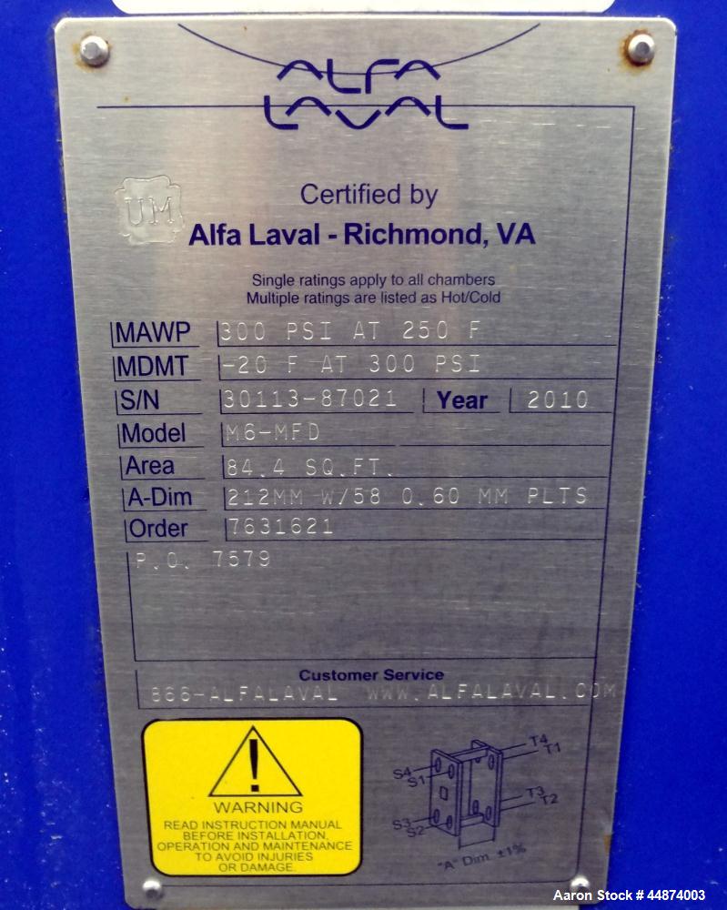 Unused- Alfa Laval Plate Exchanger, Model M6-MFD, 84.4 Square Feet.  (58) 0.60 mm Thick 316 stainless steel plates