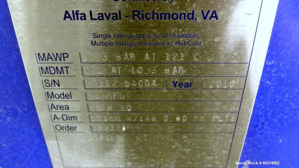 Used- Alfa Laval Plate Exchanger, 215 Square Feet, Model M6-MFG.  (146) 0.60 mm thick 316 stainless steel plates, approximat...