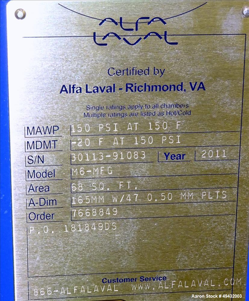 Unused- Alfa Laval Plate Exchanger 68 Square Feet, Model M6-MFG.