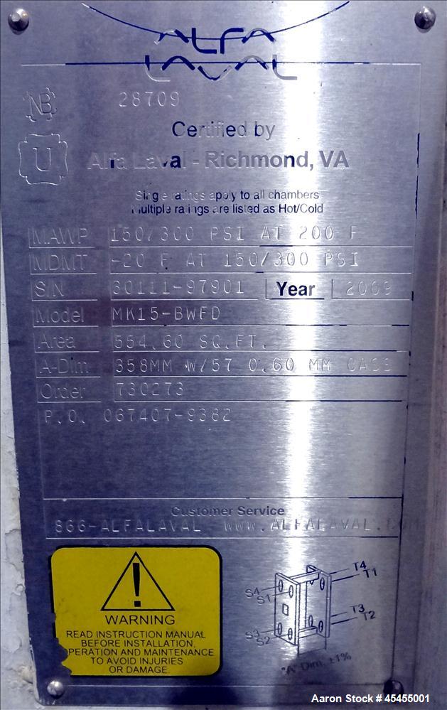 Used Alfa Laval Plate Exchanger, 554.60 Square Feet, Model MK15-BWFD