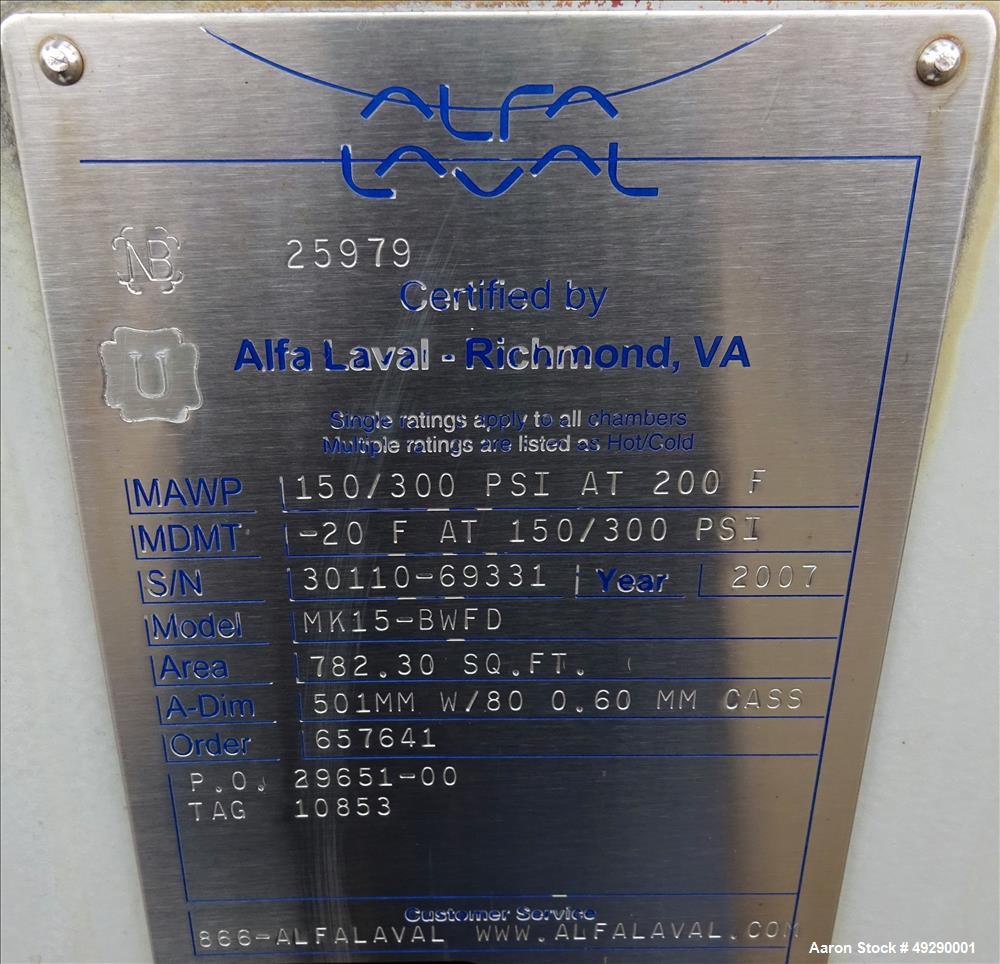 Used- Alfa Laval Plate Heat Exchanger, Model MK15-BWFD.