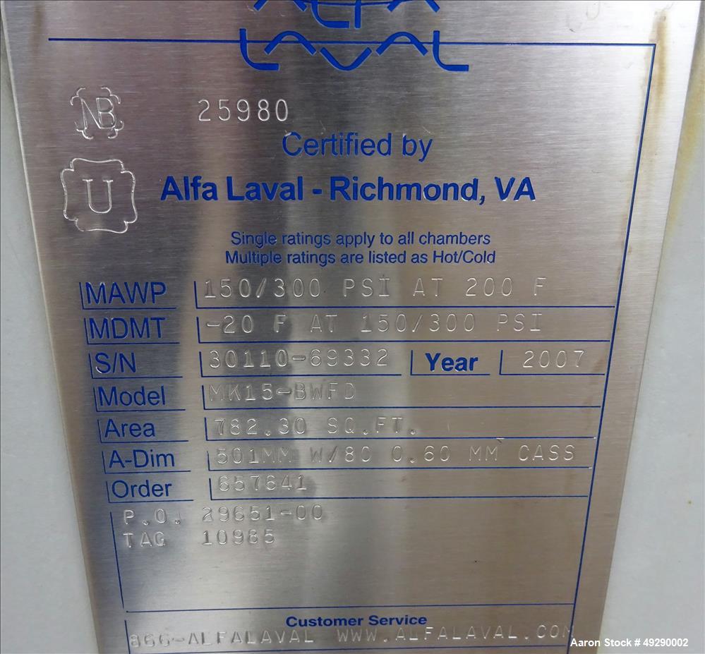 Used Alfa Laval Plate Heat Exchanger, Model MK15-BWFD.