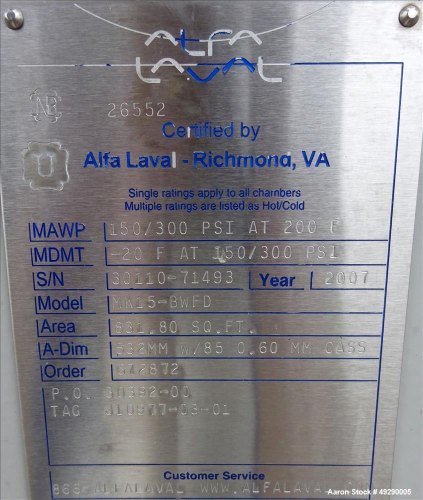 Used- Alfa-Laval Plate Exchanger, 831 Square Feet, Model M15-BWFD