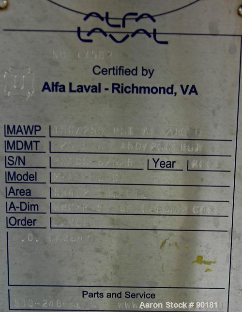 Used Stainless Steel Alfa Laval Plate Heat Exchanger, Model MK15-BWFD, 594.2 sqare feet