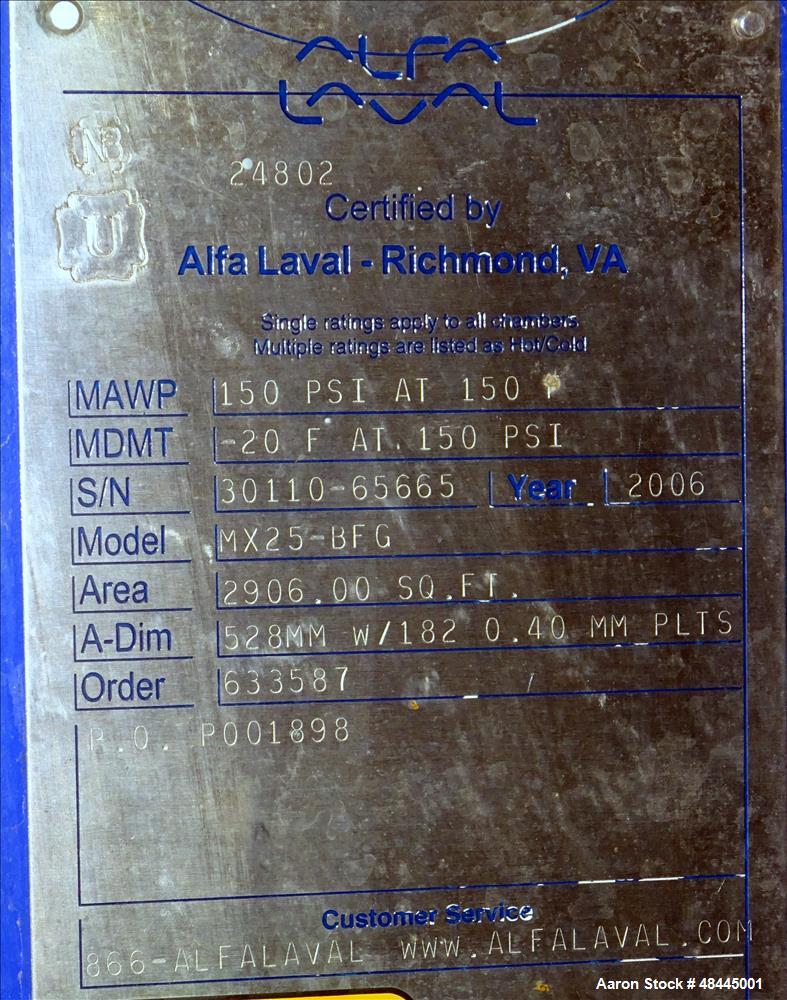 Used Alfa Laval Plate Type Heat Exchanger, Model MX25-BFG