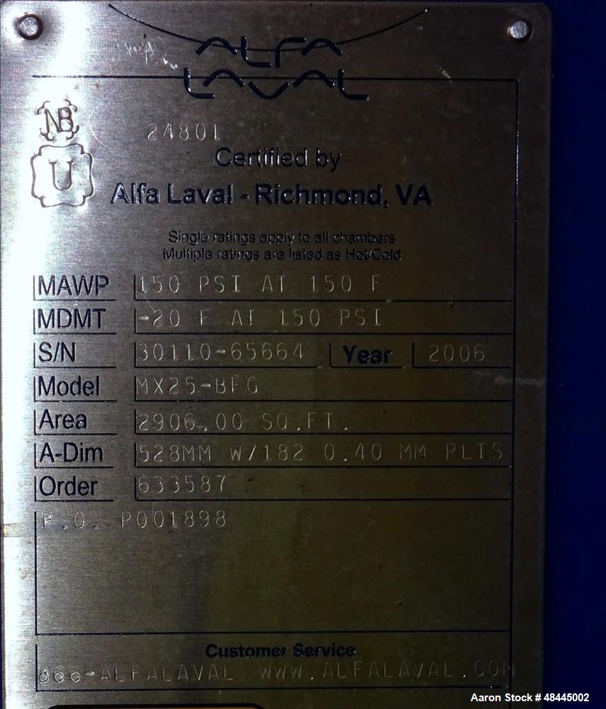 Used- Alfa Laval Plate Type Heat Exchanger, Model MX25-BFG