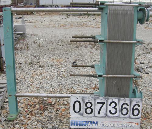 USED: Alfa Laval plate heat exchanger, model P31-LS. Approximately 268 square feet, 316 stainless steel. (78) Approximate 16" wide x 44" long plates rated 6 kg/cm2 (85 psi). 3" inlet/outlet. Expandab...
