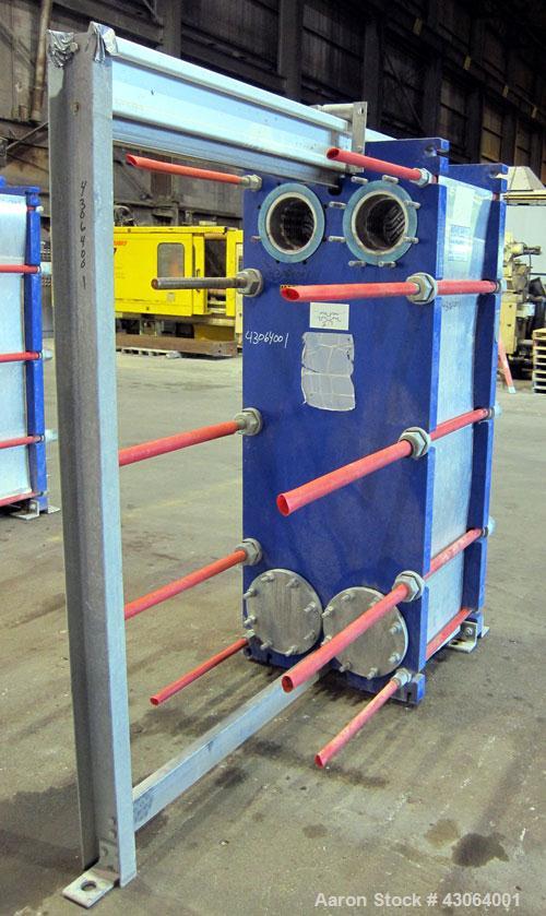 Used Alfa Laval Plate Exchanger, 476.20 Square Feet, Model T20-SFG. (67) Approximately 25” wide x 72” tall x 0.80mm 316 stainless steel plates. Rated 150 psi at -20 to 250 degrees F. (2) 8” Inlet bla...