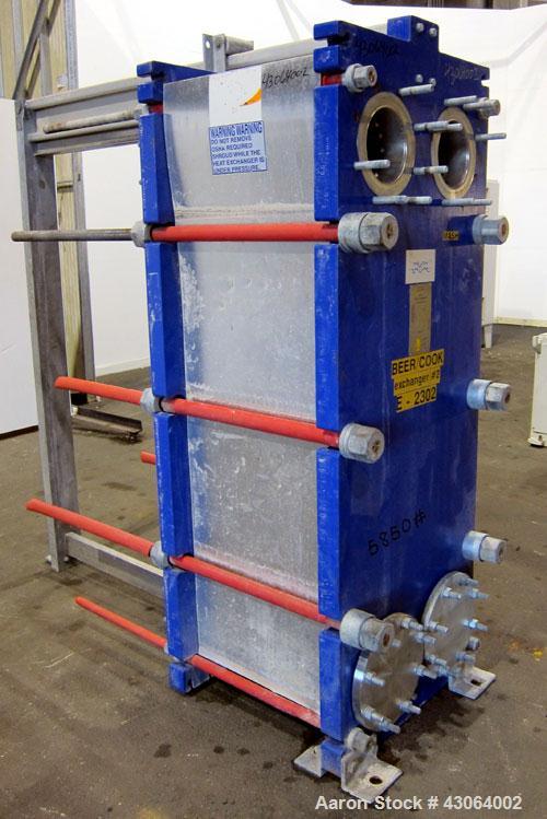 Used Alfa Laval Plate Exchanger, 476.20 Square Feet, Model T20-SFG. (67) Approximately 25” wide x 72” tall x 0.80mm 316 stainless steel plates. Rated 150 psi at -20 to 250 degrees F. (2) 8” Inlet bla...