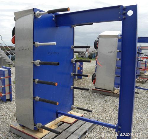 Used Alfa Laval Vicarb Plate Exchanger, 769.6 Square Feet, Model V110-SST-100. Duty 6577 KBTU/H. (67) Approximately 36’’ wide x 60’’ tall 316 stainless steel plates. Designed 150 psi at 20 to 150 deg...