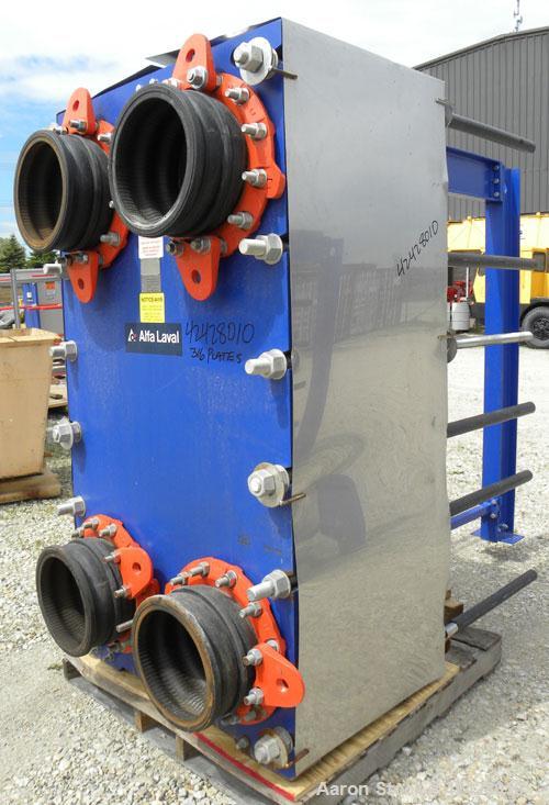 Used Alfa Laval Vicarb Plate Exchanger, 1610.3 Square Feet, Model V110-SST-200. Duty 12780 KBTU/H. (139) Approximately 36’’ wide x 60’’ tall 316 stainless steel plates. Designed 150 psi at 20 to 150 ...