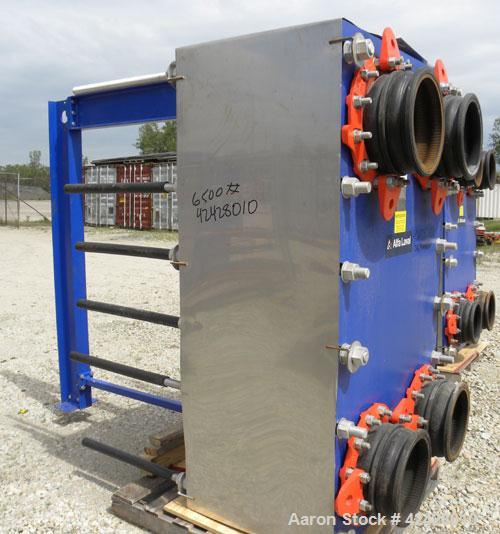 Used Alfa Laval Vicarb Plate Exchanger, 1610.3 Square Feet, Model V110-SST-200. Duty 12780 KBTU/H. (139) Approximately 36’’ wide x 60’’ tall 316 stainless steel plates. Designed 150 psi at 20 to 150 ...
