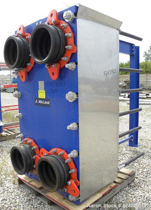 Used Alfa Laval Vicarb Plate Exchanger, 1610.3 Square Feet, Model V110-SST-200. Duty 12780 KBTU/H. (139) Approximately 36’’ wide x 60’’ tall 316 stainless steel plates. Designed 150 psi at 20 to 150 ...