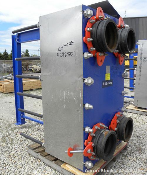 Used Alfa Laval Vicarb Plate Exchanger, 1610.3 Square Feet, Model V110-SST-200. Duty 12780 KBTU/H. (139) Approximately 36’’ wide x 60’’ tall 316 stainless steel plates. Designed 150 psi at 20 to 150 ...