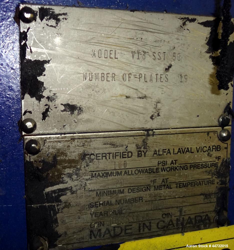 Used Alfa Laval Vicarb Plate Exchanger, 40 Square Feet, Model V13-SST-50