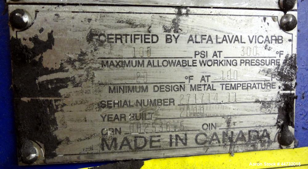 Used Alfa Laval Vicarb Plate Exchanger, 40 Square Feet, Model V13-SST-50