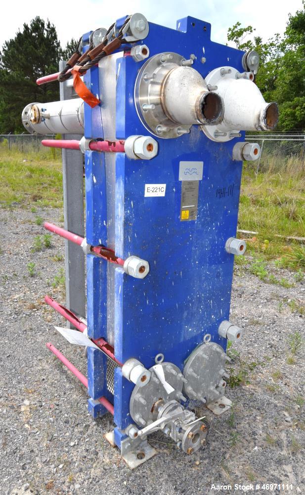 Used Alfa Laval Plate Heat Exchanger, 195.60 Square Feet, Model Widegap200S-FG. (25) 0.80mm 316 Stainless steel plates, rated 145 Full Vacuum psi at -20 to 270 degrees F. National Board# 30388, seria...